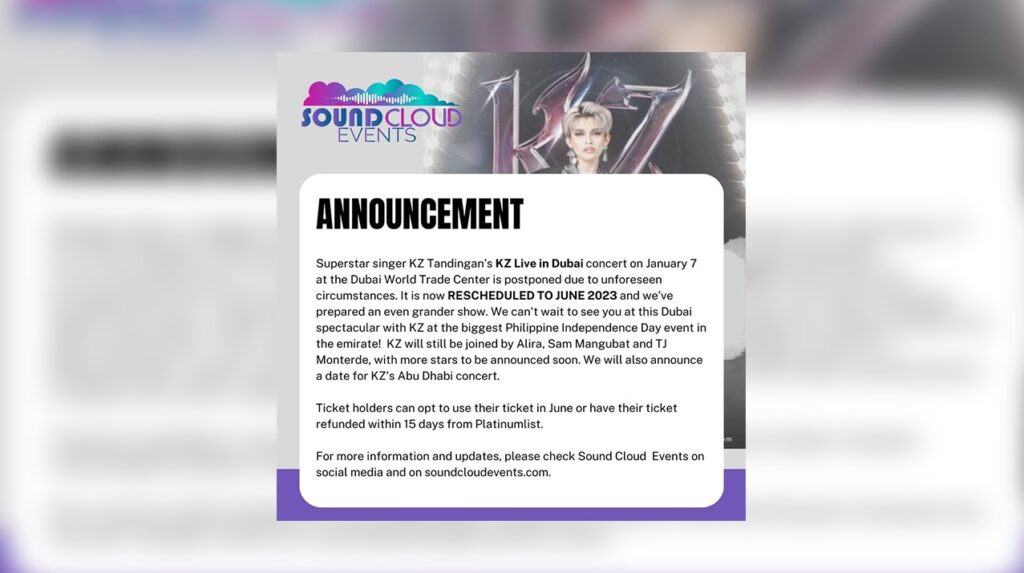 KZ Tandingan’s January concert in Dubai postponed, rescheduled to June 2023