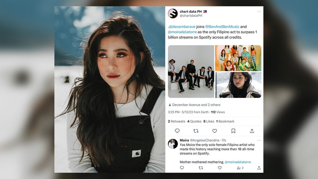 Moira continues Spotify domination as only solo Filipina artist to surpass 1B streams