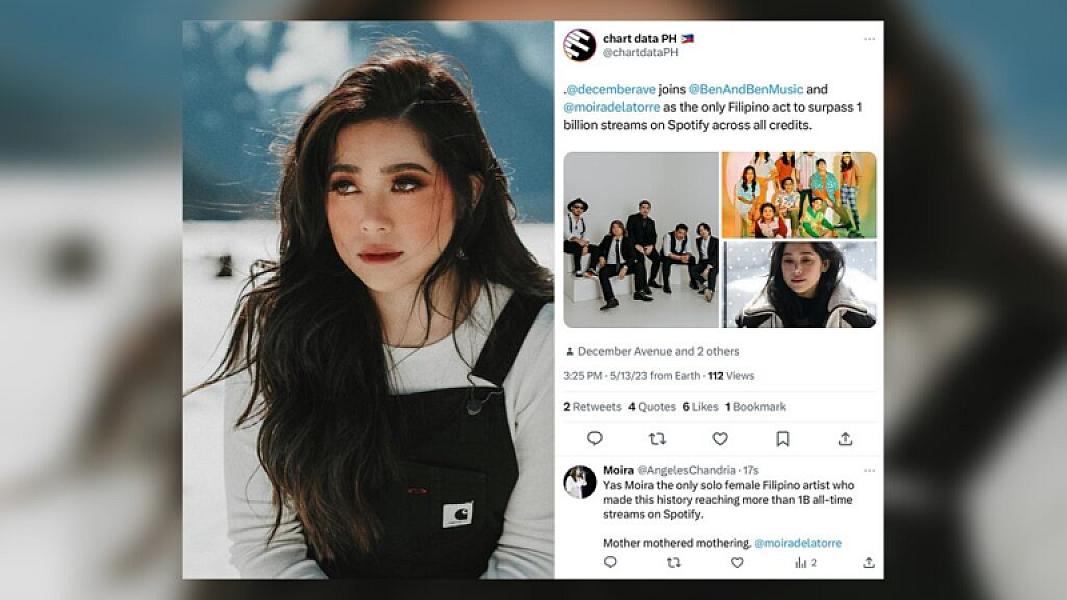Moira continues Spotify domination as only solo Filipina artist to surpass 1B streams