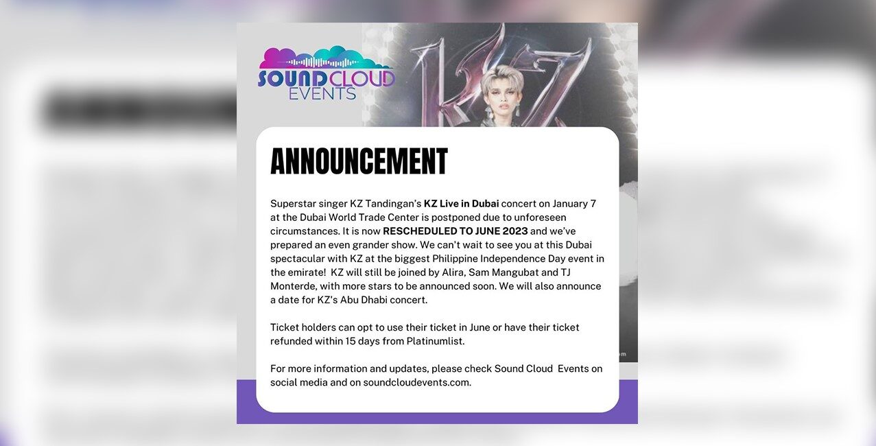 KZ Tandingan’s January concert in Dubai postponed, rescheduled to June 2023